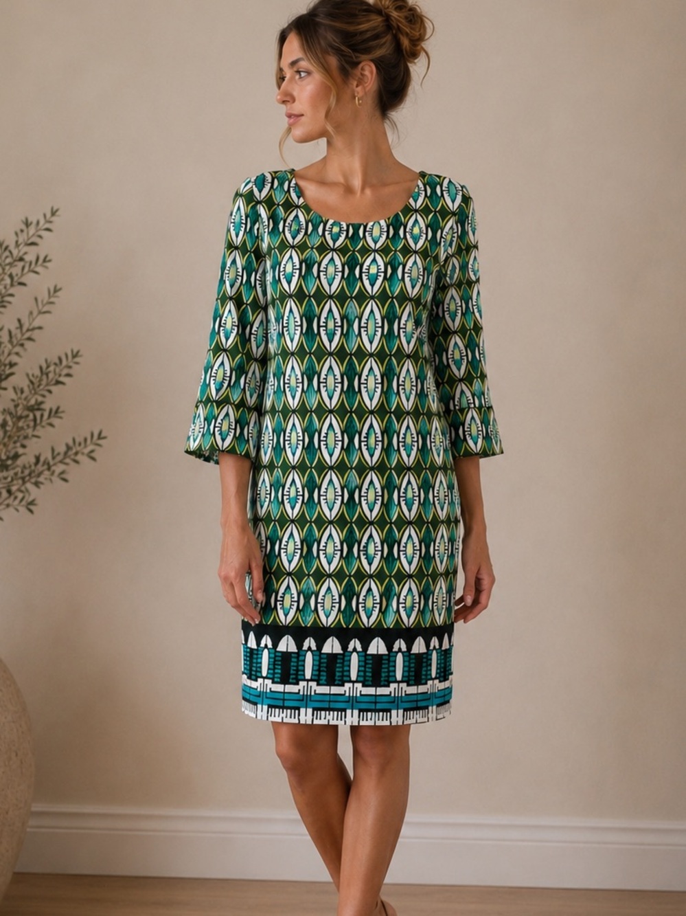Laundry by Shelli Segal Palm print sleeved dress